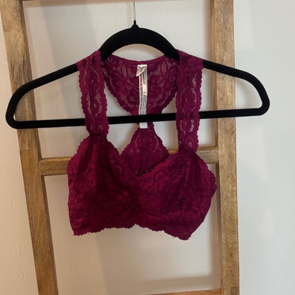 Free People Lace Bralette in Burgundy SZ S